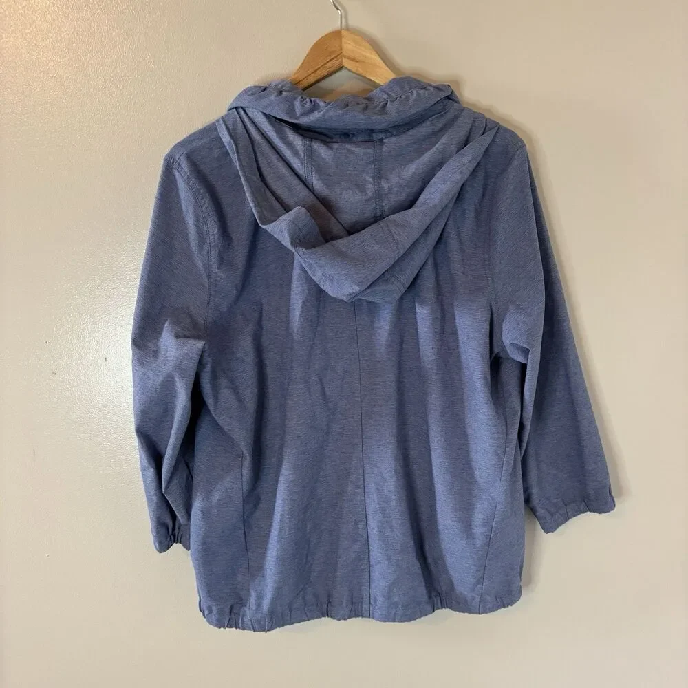 North Face Womens Full Zip Jacket 3/4 Sleeve Blue Packable Hood Sz XL